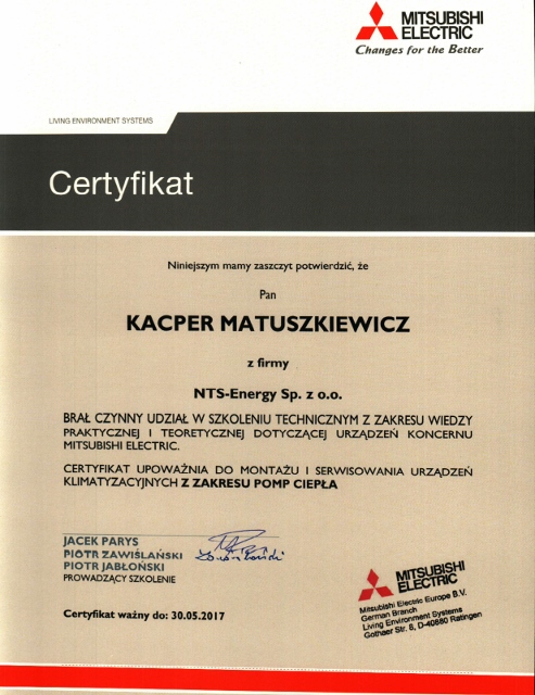 certyfikat mitsubishi