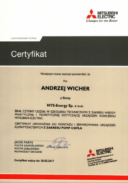 certyfikat mitsubishi