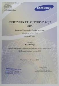 Certyfikat Samsung pompy ciepła